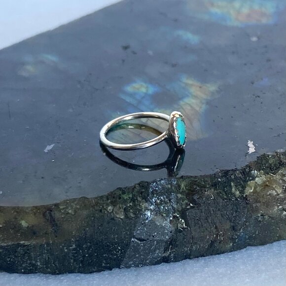 VTG Sterling Silver 925 Tiny Sawtooth Bezel Set Turquoise Baby Child Ring Sz 1 - Picture 11 of 16